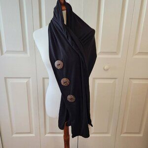 Black Buttoned Shawl Wrap Scarf 14" Wide 67" Long